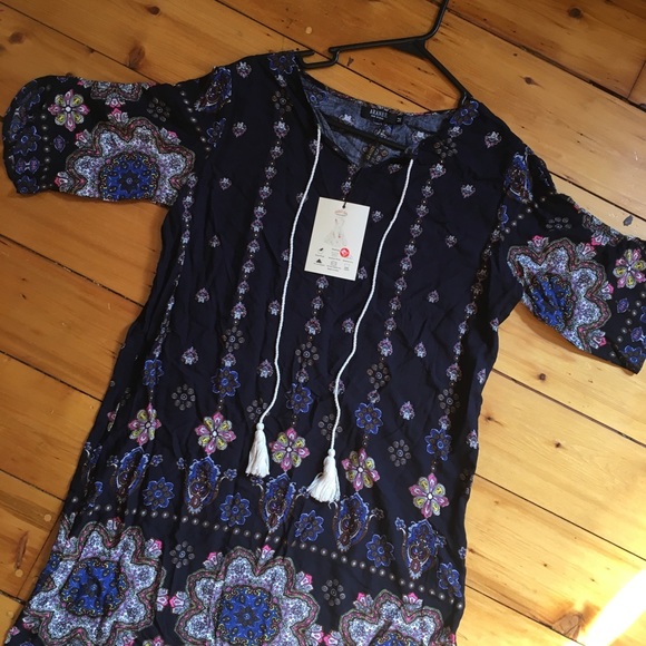 Aranee Navy blue paisley print 3/4 sleeve dress M - Picture 5 of 7